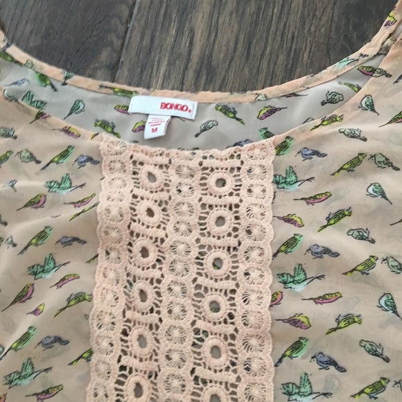 Sheer Pink Bird-Patterned T-Shirt - Picture 2 of 3